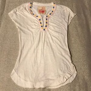 Free People Embroidered V-neck Tee